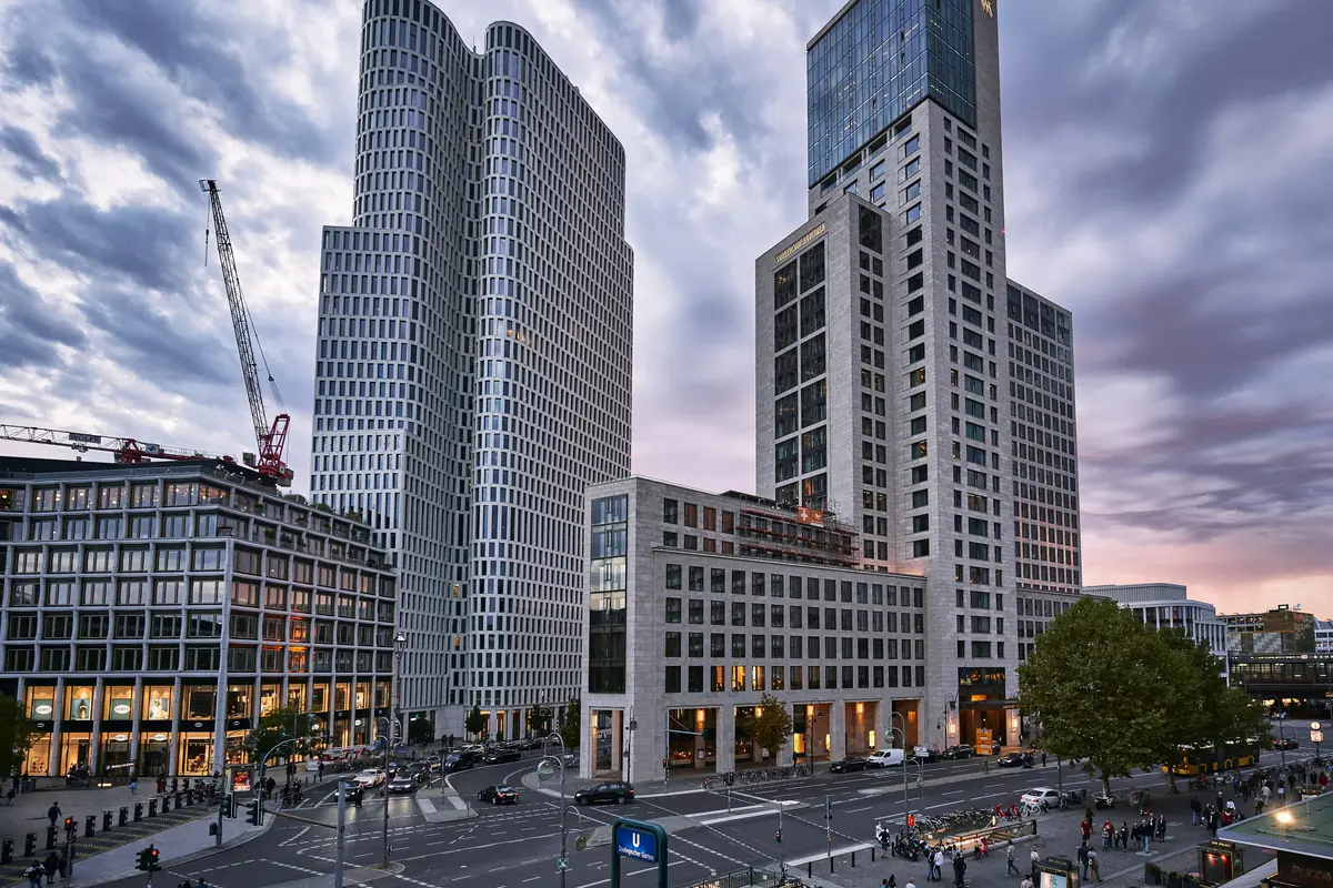 Office towers above Breitscheidplatz in Berlin's City West, near Kurfürstendamm.
